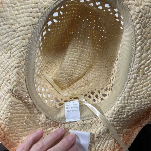 100% Paper Cowboy Hat w/ Turquoise & Brown Band. Beige. OSFM. - Picture 9 of 9
